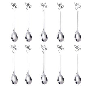 10 Pcs Stainless Steel Gold Leaf Coffee Spoon